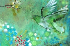 Der grüne Vogel, 40x40, Acryl auf Leinwand, Vera Briggs